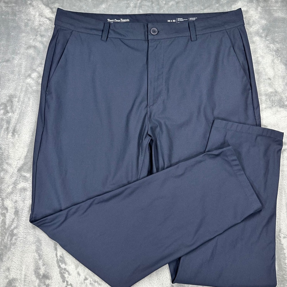 Fresh Clean Threads Mens Chino Pants Navy Blue 36x32 Polyester Blend
